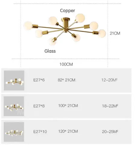 Modern Copper Ceiling Light Dining Brass Ceiling Lamp Living