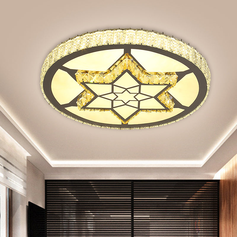 Stainless-Steel LED Flush Mount Ceiling Light with Clear Crystal Block ...