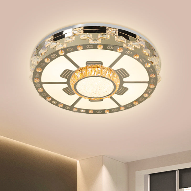Stainless-Steel LED Round Ceiling Flush Mount Light Fixture with Clear ...