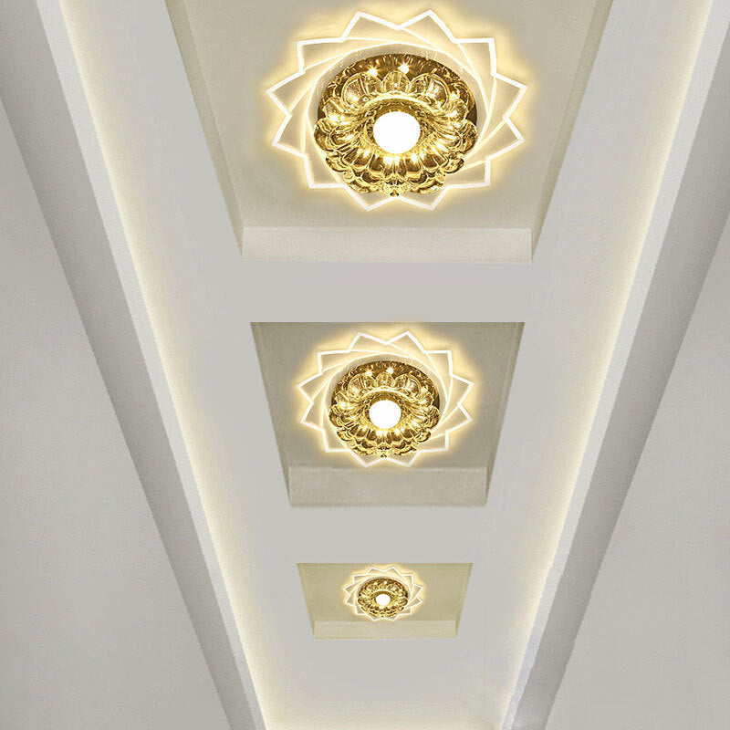 Fluid Led Ceiling Contemporary LED Crystal Flush Ceiling Light with Floral Corridor ...