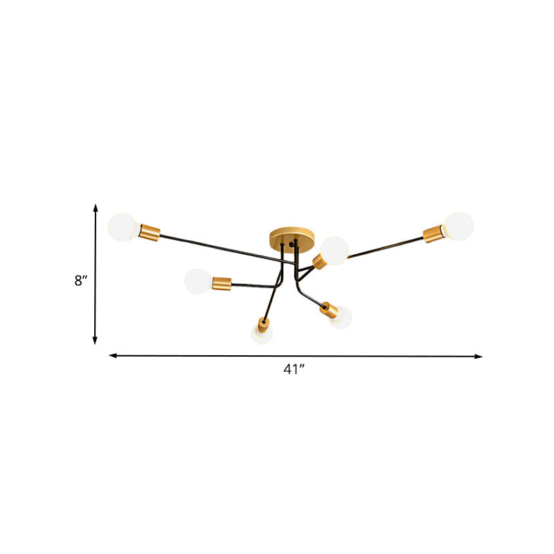 Modernist Sputnik Semi Flush Mount Light - Gold & Black Finish, 6 Bulbs ...