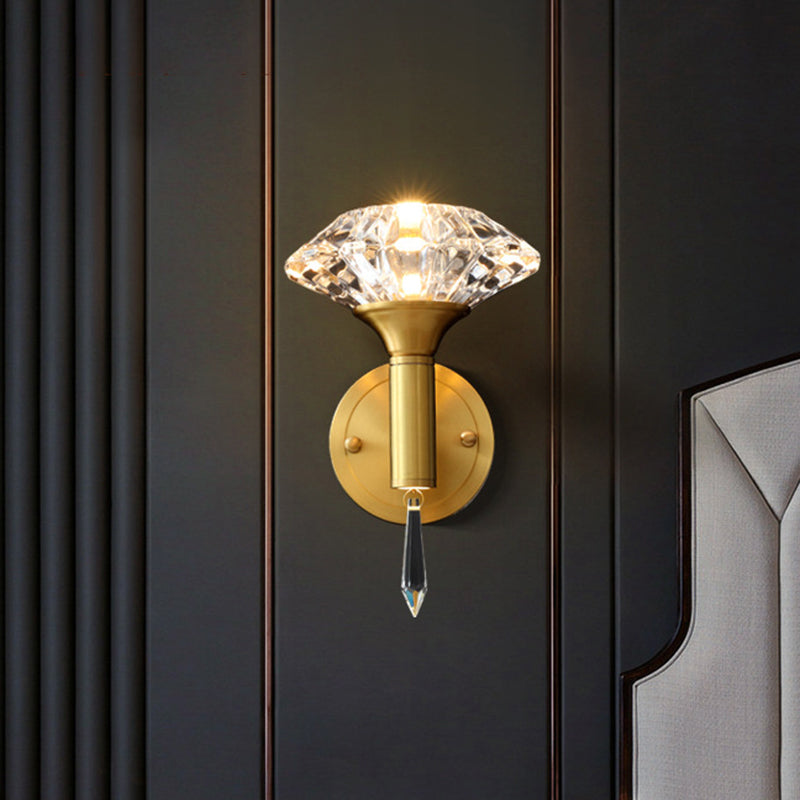 Modern Diamond Bevel Cut Crystal Wall Sconce: 1-Bulb Wall Light Fixture ...