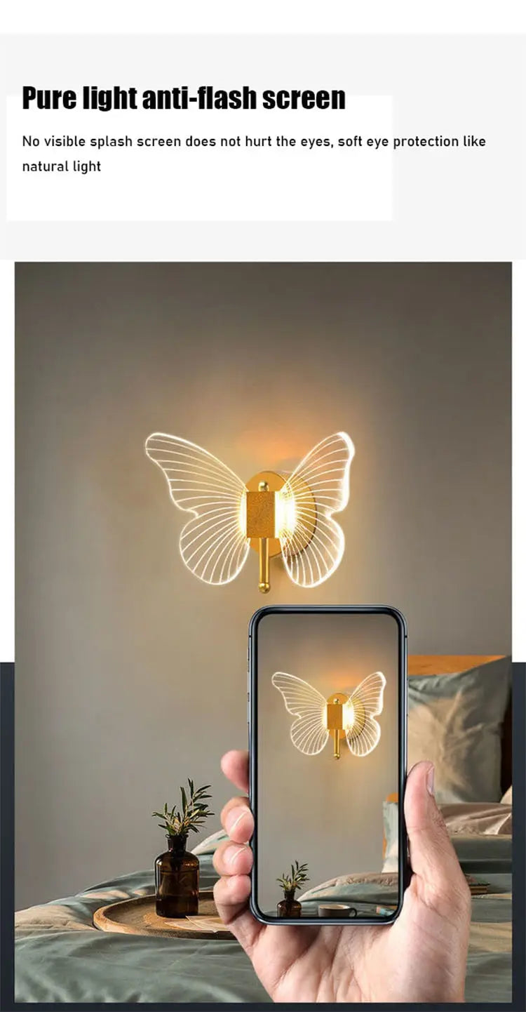 Modern Nordic All Copper Led Butterfly Wall Lamp