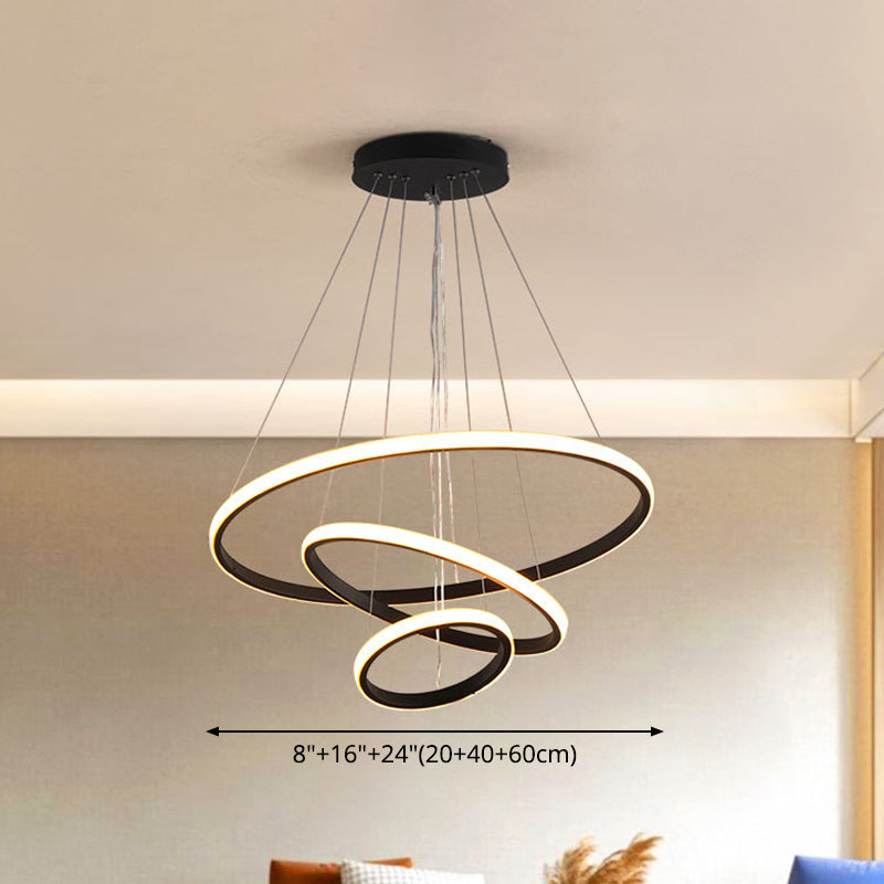 Sleek 3-Ring LED Ceiling Pendant Light: Modern Bedroom Lighting Fixture