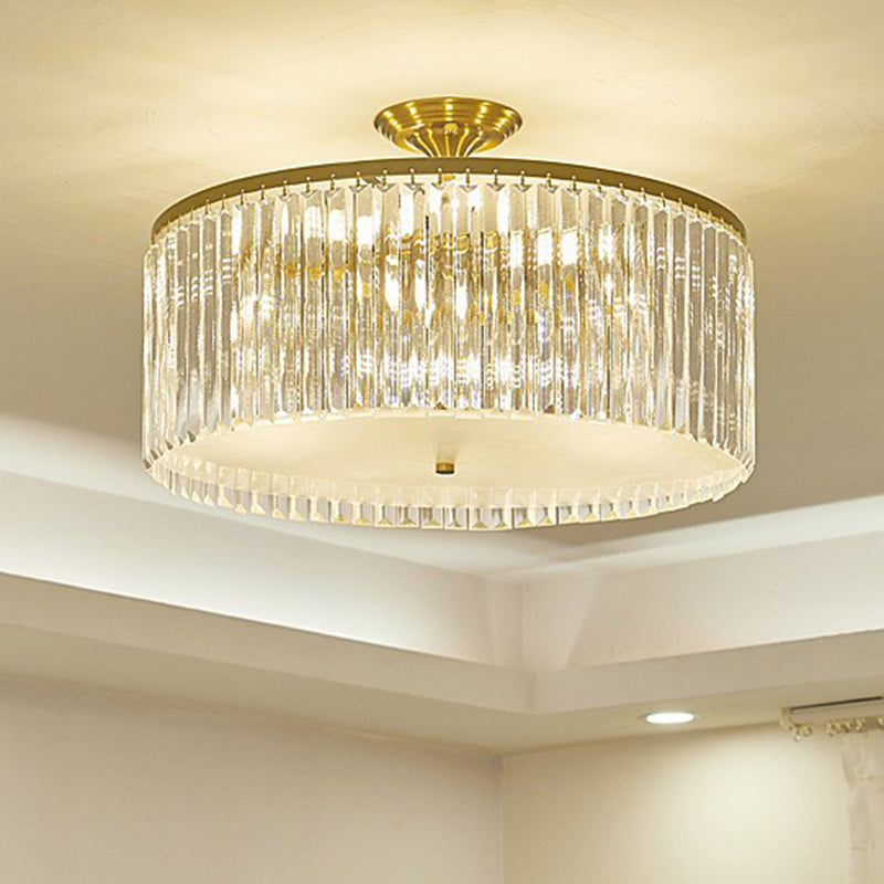 Minimalist Semi Flush Mount Ceiling Light with Clear Crystal Drum Shade ...