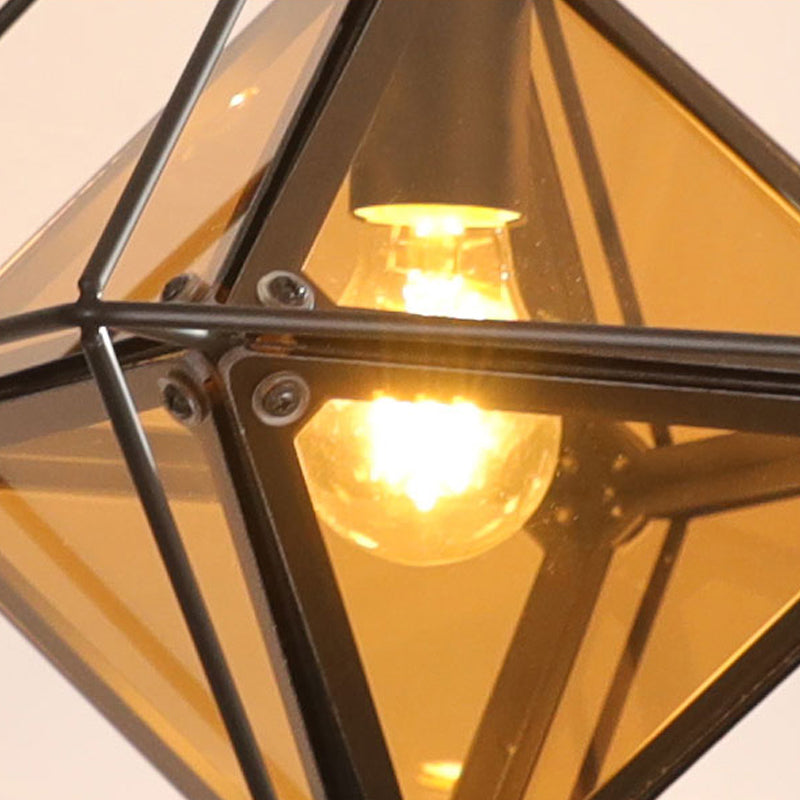 Black/Gold/Amber Glass Colonial Diamond Shape Ceiling Light Fixture - 1 ...