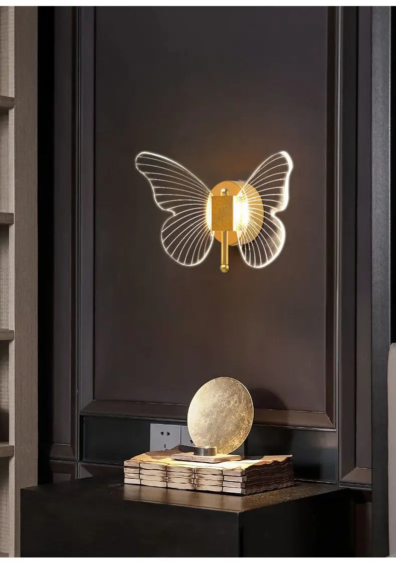Modern Nordic All Copper Led Butterfly Wall Lamp