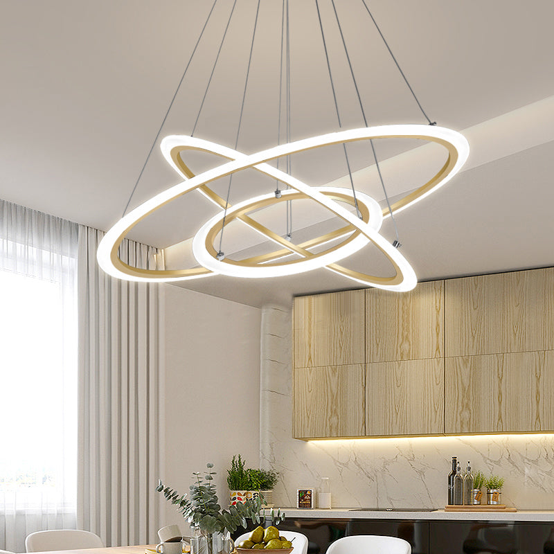 Loop Light Fixture Gold LED Pendant Light Fixture - Minimalist 3-Loop Shaped Metal Chandelier