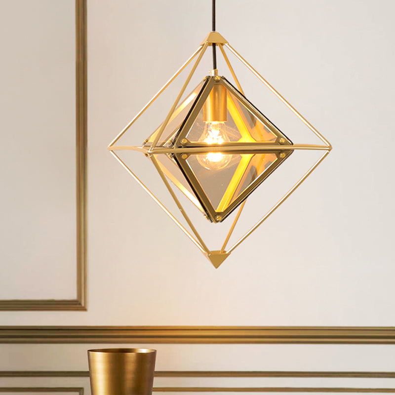 Black/Gold/Amber Glass Colonial Diamond Shape Ceiling Light Fixture - 1 ...