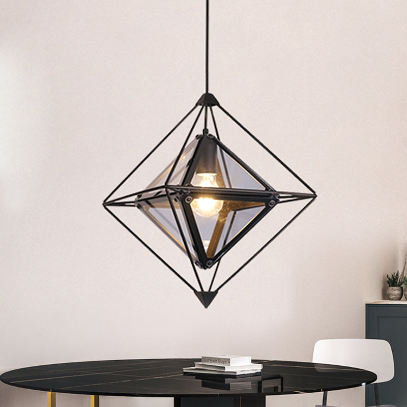 Black/Gold/Amber Glass Colonial Diamond Shape Ceiling Light Fixture - 1 ...