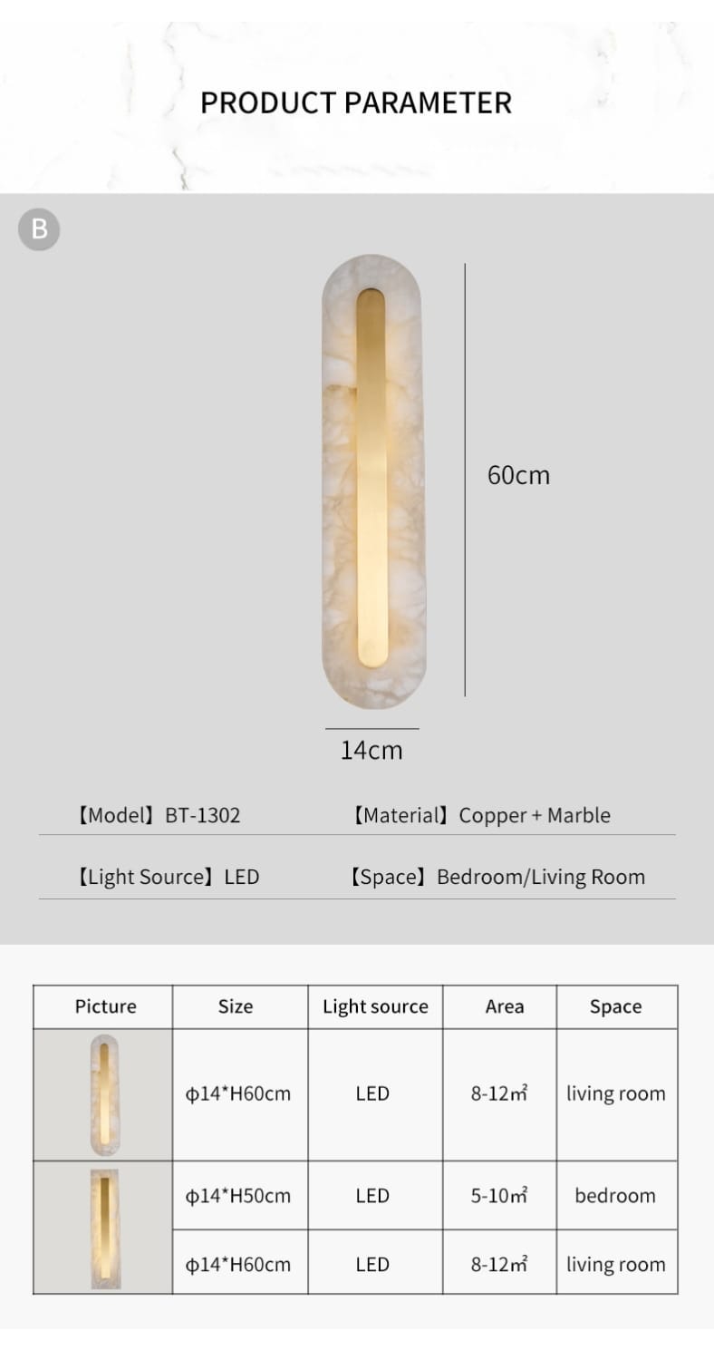 Postmodern Luxury Copper Marble Wall Lamp in Gold shade For
