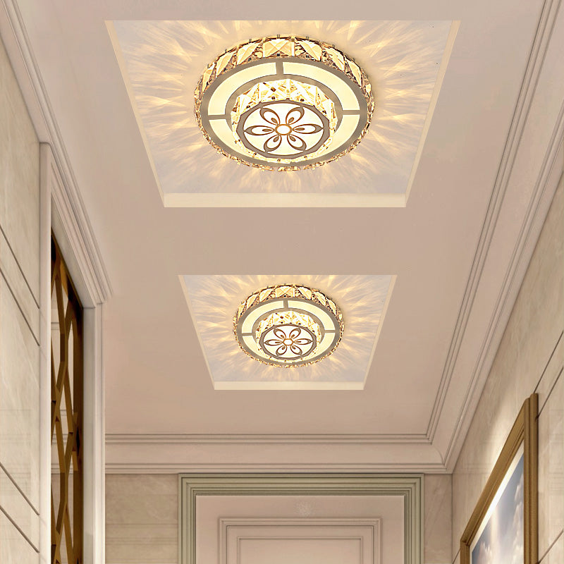 Modern Round Clear Crystal LED Flush Mount Ceiling Light - White ...