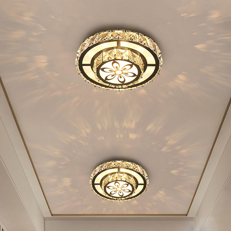 Modern Round Clear Crystal LED Flush Mount Ceiling Light - White ...
