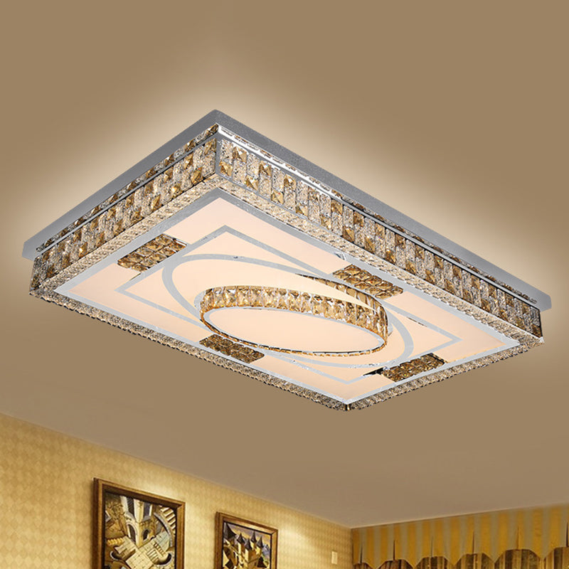 Rectangular Ceiling Lights Modern Rectangular LED Ceiling Flush Light with Remote - Crystal Chrome ...