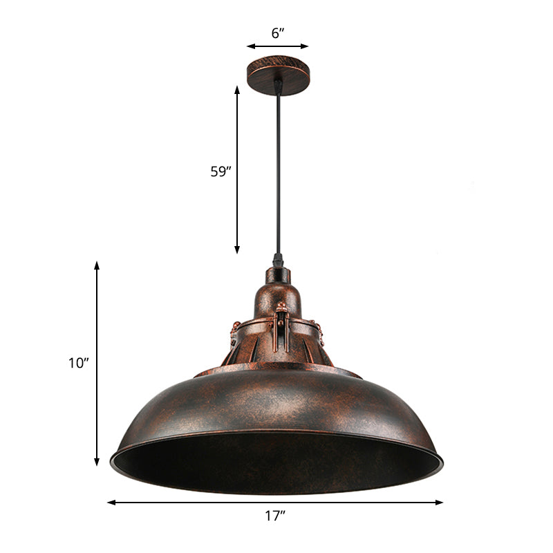 Vintage Industrial Ceiling Light with Metallic Bowl Shade - Black/Rust ...