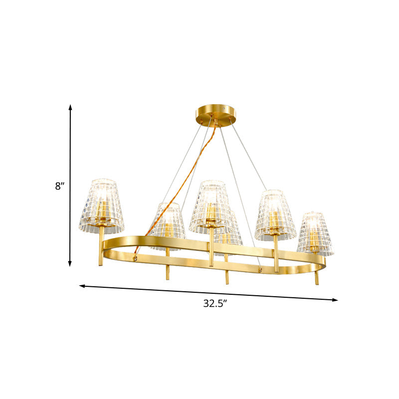 Gold Gridded Crystal Island Pendant Light with 6 Traditional Bulbs for ...