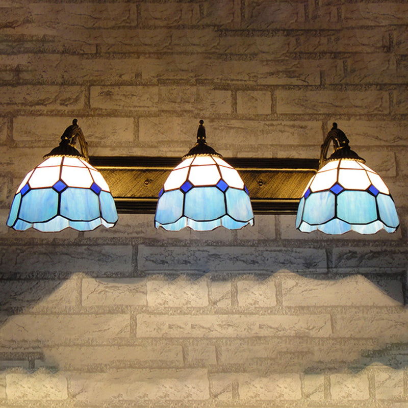 Mediterranean Dome Stained Glass Vanity Lighting with 3 Lights - Aged ...