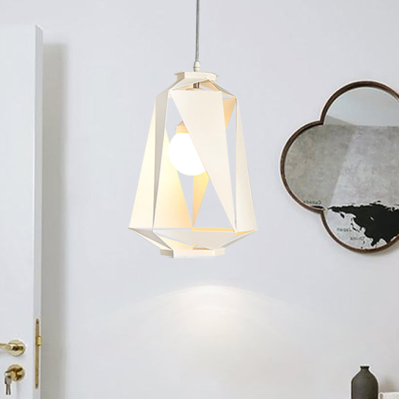 Modernist Metal Diamond Pendant Lamp - 1 Light, White Finish, Hollow ...
