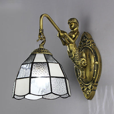 Baroque Grid Patterned Sconce Lighting - White/Blue Glass Wall Mounted ...