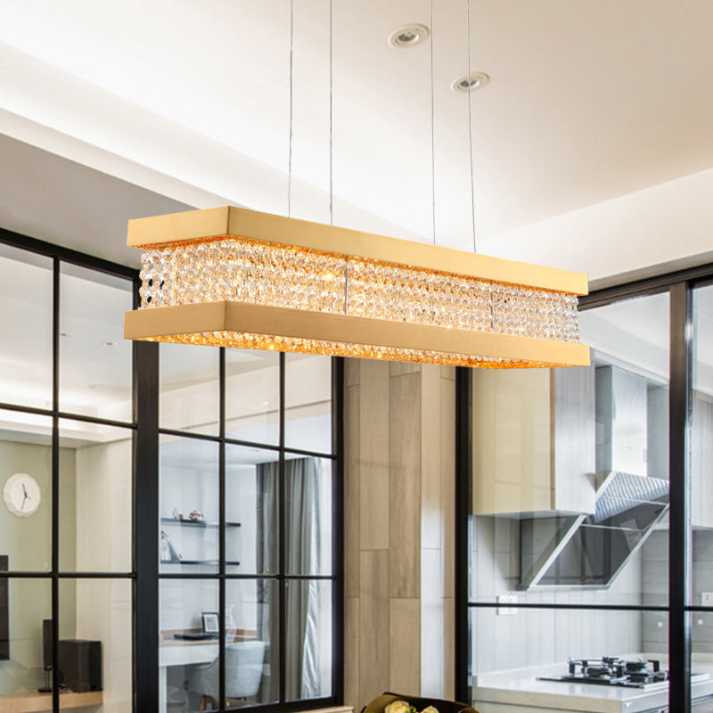Gold Rectangular Frame Crystal Pendant Light - Contemporary 6-Bulb ...