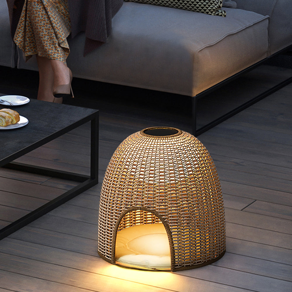 Ritta Natural Solar Metal/Rattan Outdoor Floor Lamp/Table, Log Color