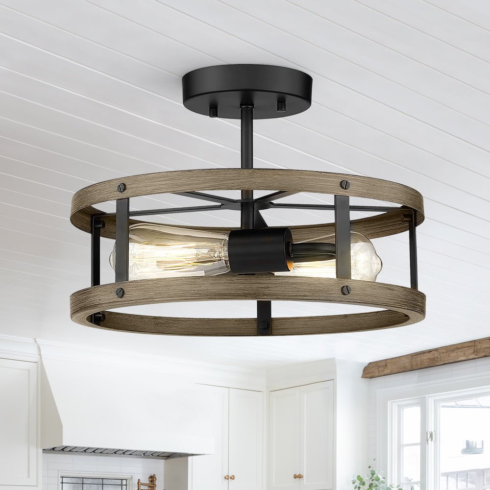 2-Light Farmhouse Drum Semi Flush Mount Light