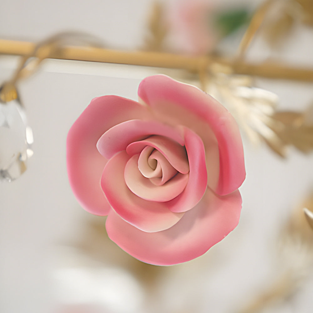 6/8-Light Candlelight Pink Ceramic Roses Pastoral French Chandelier