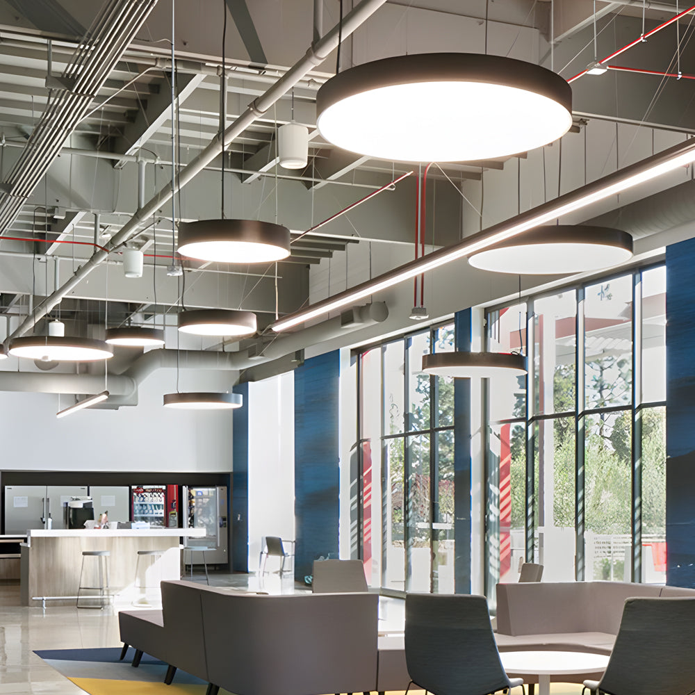 Round-panel LED Pendant Light for Commercial Spaces, Black/White