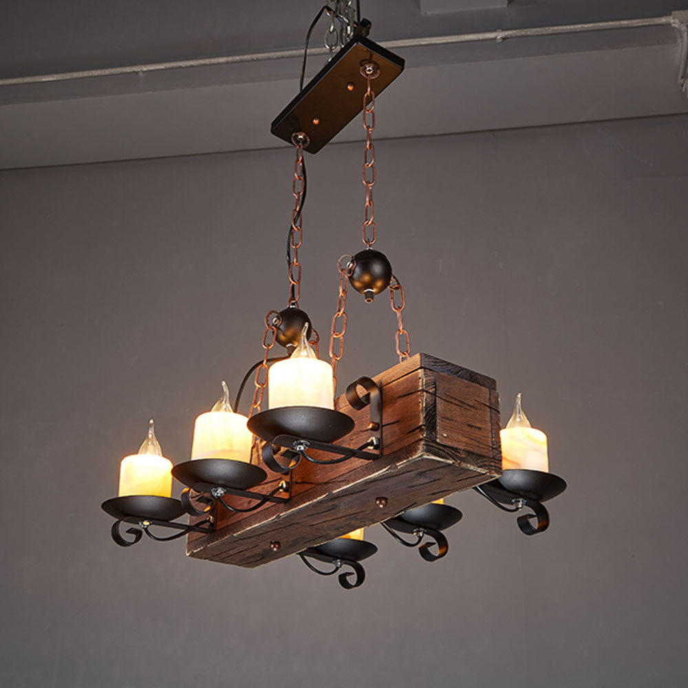 Rectangular Light Fixture Old Austin Retro Rectangular Metal/Wood Pendant Light, Walnut