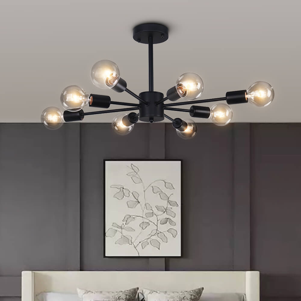 8-Light Modern Linear Semi Flush Mount Sputnik Light