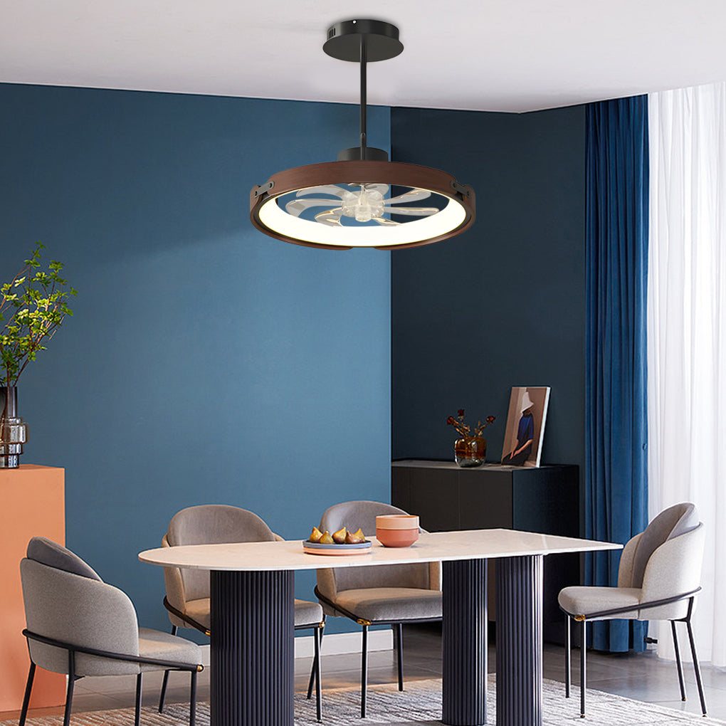 Reed Fans Round Wood LED 3 Step Dimming App Control Modern Bladeless Ceiling Fans